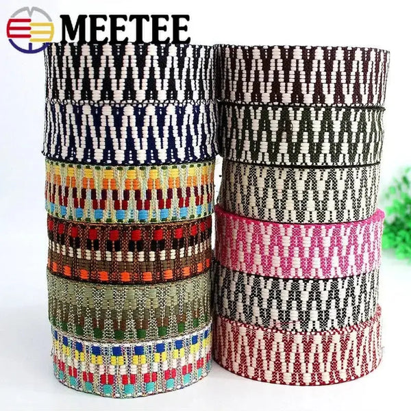 5/10Yards 38mm Ethric Polyester Jacquard Webbing Canvas Belt Bag Strap Clothes Backpack Decorative Ribbon DIY Sewing Accessories Ma Cire Colorante