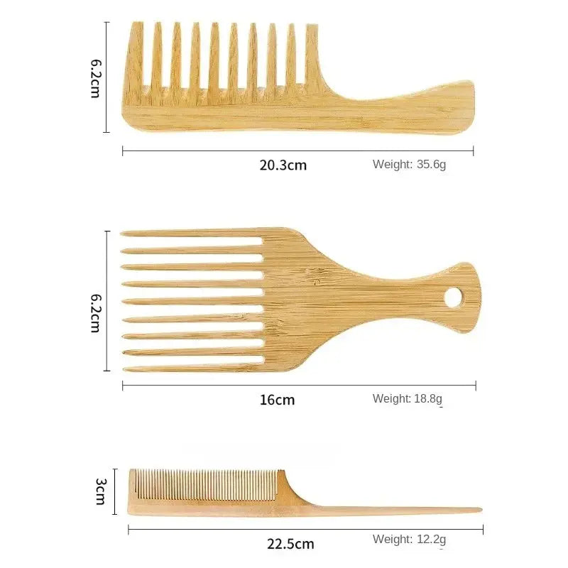1Pcs Natural Bamboo Wooden Hair Comb Anti-Static Afro Fork Combs For Women Round Wide Tooth Wood Comb Hair Brush women Ma Cire Colorante