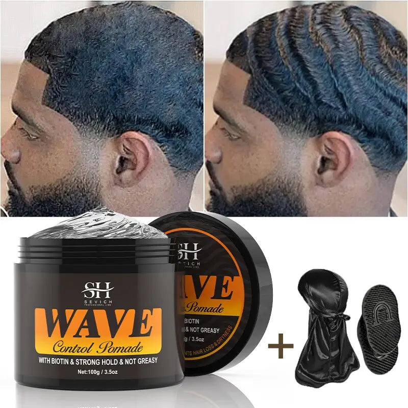 2023 Natural Wave Control Pomade for Black Men Strong Hold 360 Waves Layered Style Clay Wavy Grease Builder for Hair Silky Shine Ma Cire Colorante