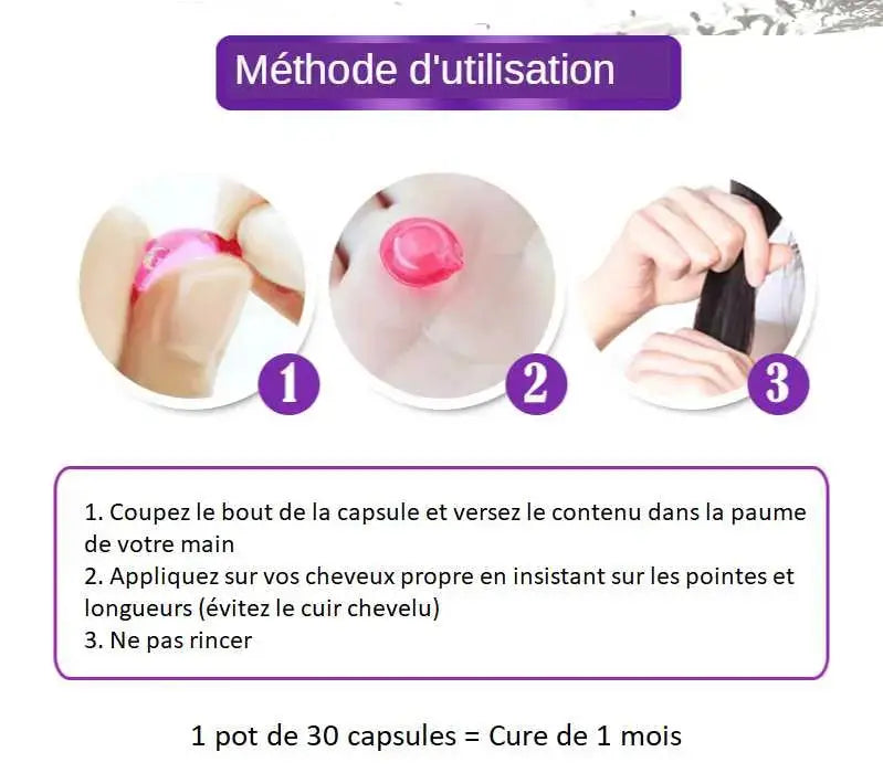 Capsules réparatrices cheveux abimés kératine/vitamine/huile capillaire Ma cire colorante