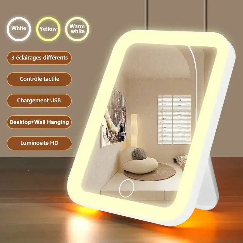Miroir Lumineux LED Maquillage Tactile avec 3 Luminosités Ma Cire Colorante