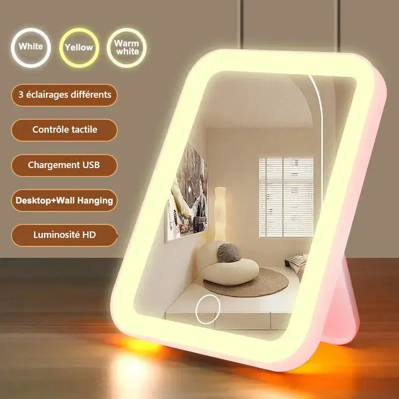 Miroir Lumineux LED Maquillage Tactile avec 3 Luminosités Ma Cire Colorante
